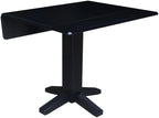 IC International Concepts Solid Wood 36" Square Dual Drop Leaf Dining Table, Black