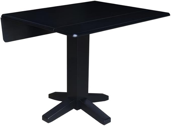 IC International Concepts Solid Wood 36" Square Dual Drop Leaf Dining Table, Black