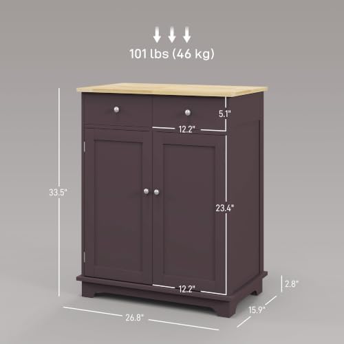 HOMCOM Sideboard Buffet Cabinet Solid Wood Countertop Coffee