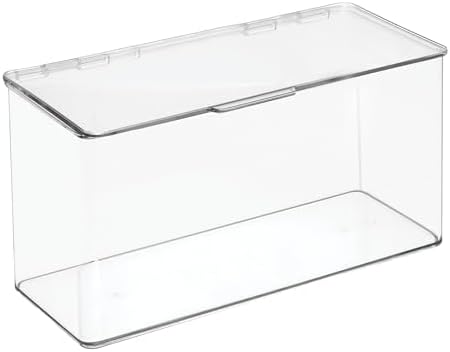 mDesign Plastic Stackable Playroom/Gaming Storage Organizer Bin Box with Hinged Lid for Drawer or Cabinet - Organize Electronics, Crayons, Games, Blocks, Toys, Lumiere Collection - 2 Pack - Clear