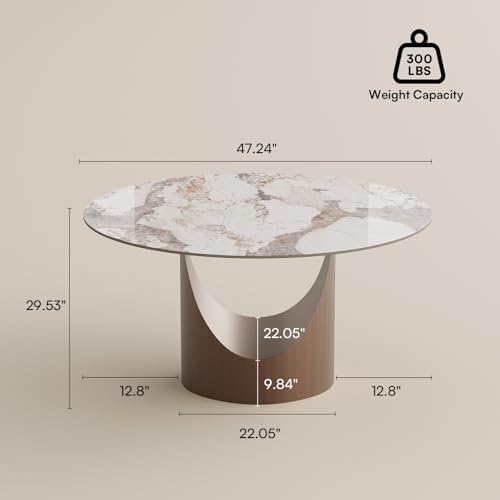 POVISON 59" Round Dining Table for 6, Pandora Sintered Stone Tabletop | ...