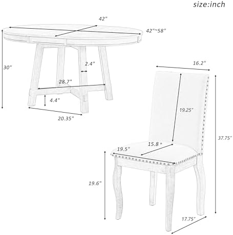 Harper & Bright Designs Round Kitchen Dining Table Set for 4, 5 Piece Far...