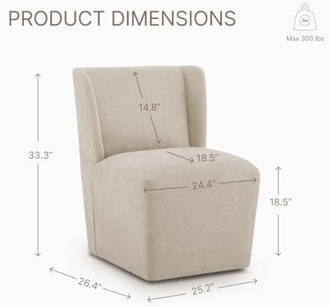 KISLOT Upholstered Dining Chairs Set of 4 with Casters, Sand | Wingback Moder...