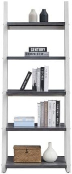 5 Tier Ladder Bookshelf Wooden Ladder Shelf Open Bookcase Storage Rack Freestanding Planter Stand for Living Room, Office, Bedroom, Balcony