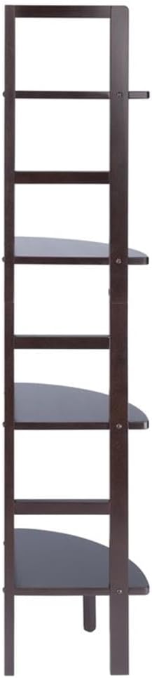 Pemberly Row Corner Solid Wood Baker's Rack, Coffee Finish, 4-Shelf Storage, 63.58" H x 13.86" W x 13.86" D, Space-Saving Transitional Design for Kitchen, Living Room, Dining Room, or Bathroom Use
