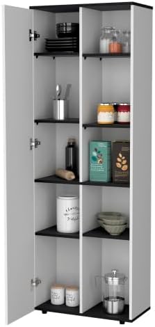 67" H Pantry Cabinet with Door & Open Shelves,Kitchen Food Storage C...
