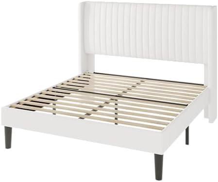 Allewie Full Size Velvet Bed Frame/Vertical Channel Tufted Wingback Headboard...