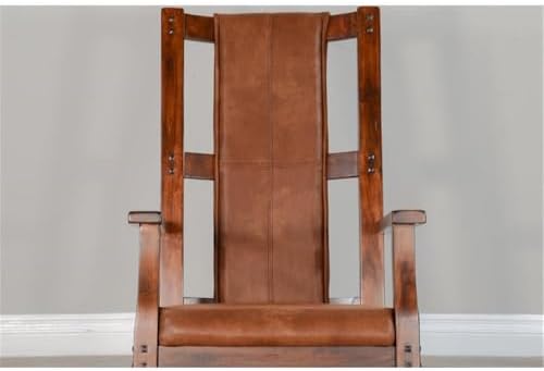 Pemberly Row Mahogany Rocking Chair with Cushioned Seat and Back, Studded Acc...