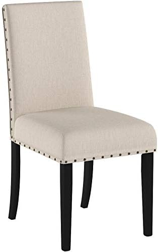 Roundhill Furniture Biony Tan Fabric Dining Chairs with Nailhead Trim, Set of 2, Brown, Tan