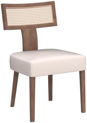 HNY Mid Century Modern Rattan Dining Chairs Set of 4, Linen Upholstered Kitch...