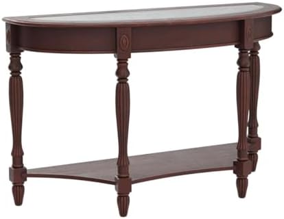 PADMA HOUSE 2-Tier Traditional Wood Semi-Circle Sofa Table with Glass Top | C...
