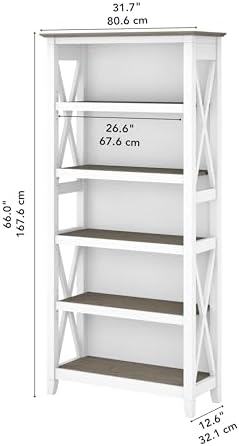 Bush Home Tall 5 Shelf Bookcase for Living Room or Home Office, Large Bookshe...