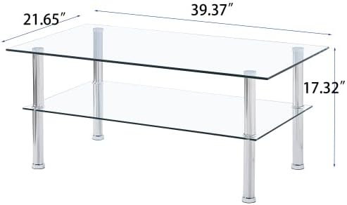 Modern Glass and Metal 2-Tier Side Table, Transparent Tstructure with Storage...