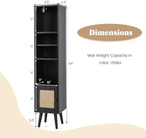 Giantex 4-Tier Bookcase with Door, 54" Freestanding Slim Narrow Book Cab...