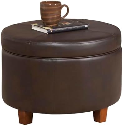 HomePop 24" Round Leatherette Storage Ottoman - Chocolate Brown