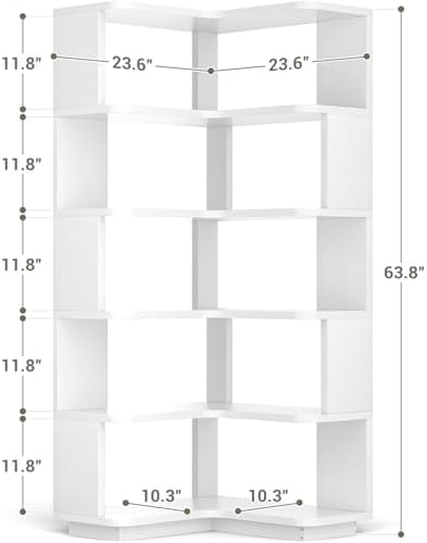 Armocity Corner Book Shelf, 6-Shelf L Shaped Corner Bookshelf with Baffle