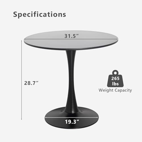 Dining Table and Chair Set 31.5" Black Round Table&2 Boucle Upholste...