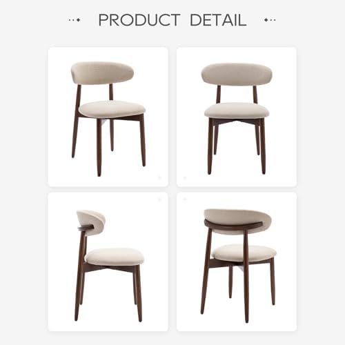 COLAMY Wooden Dining Chairs Set of 6, Upholstered Kitchen Side Chair, Beige