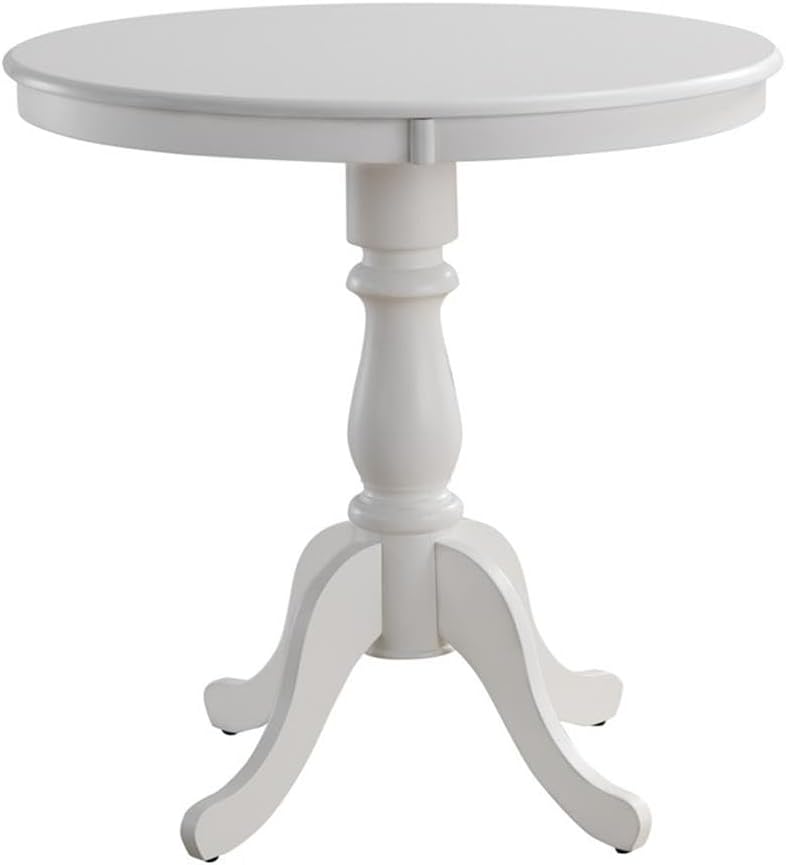 Pemberly Row Traditional Round Wood Pedestal Bar Table, 36 in, Antique White ...