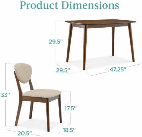 Best Choice Products 5-Piece Dining Set, Compact Mid-Century Modern Table &am...