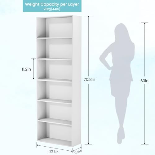 GRUSIGN 71" Tall 6-Tier Bookshelf, Large Open Display Bookcase with Ampl...