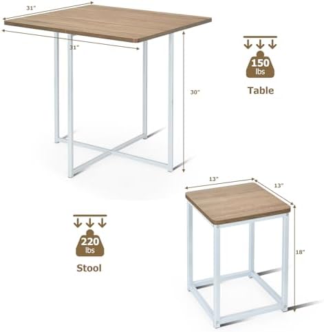 GIANTEX Dining Table Set for 4, Metal Frame, Space-Saving (Natural & White)