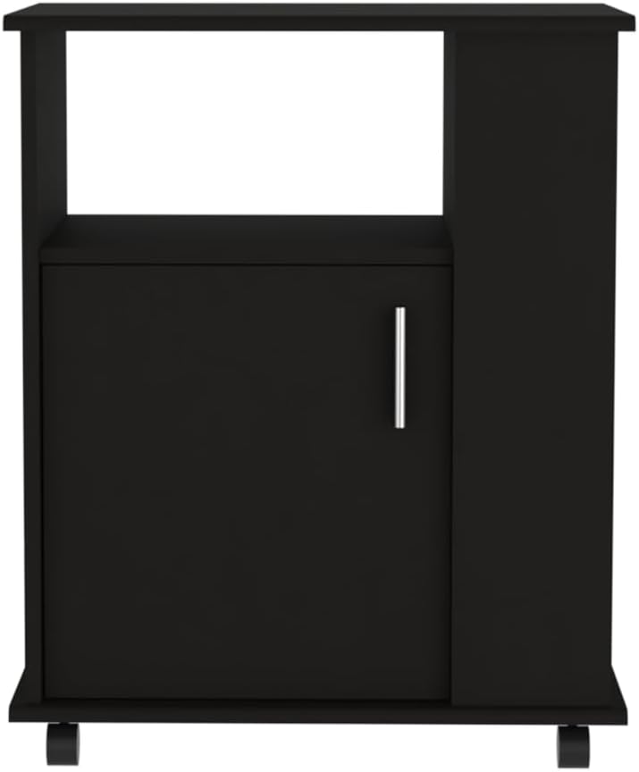Microwave Pantry with One Open Shelf and Three Side Shelves, Black | Compact ...
