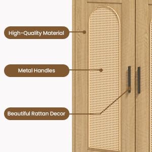 Patikuin Rattan Sideboard Buffet Cabinet, 4 Doors Accent Storage Cabinet, Con...
