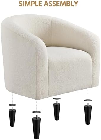Yaheetech Small 25.5in Wide Sherpa Barrel Accent Chair for Bedroom, Ivory | C...