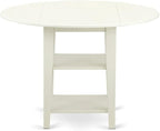 East West Furniture SUDA5-LWH-W 5 Piece Dining Room Furniture Set Includes a Round Kitchen Table with Dropleaf & Shelves and 4 Dining Chairs, 42x42 Inch, Linen White