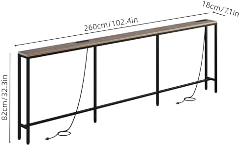 102.4" Behind Couch Table with 2 Fast Charging Stations, 7.1" Narro...