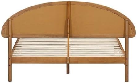 NTC Gem Wooden Bed Frame with Headboard and Natural Rattan, Solid Oak/Rubber ...
