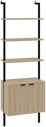Yusong 73" Tall Bookshelf with Cabinet, Industrial Ladder Wall Mount She...