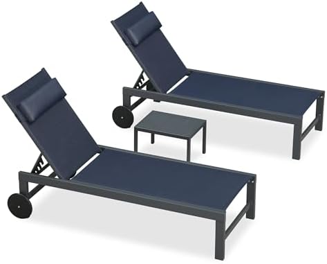 PURPLE LEAF Outdoor Chaise Lounge Set of 3 Pool Lounger Pillow, Navy Blue | L...