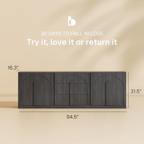 BELLEZE Bijou 3-Piece Modular Sideboard Buffet Cabinet - Ebony