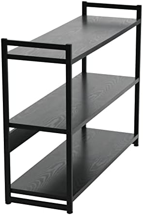 Household Essentials Jamestown Wide 3 Shelf Open Storage Bookshelf Black Oak ...