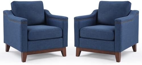 HAOMARKETS Vintage Upholstered Armchair Set of 2 with Nailhead Trim and Solid...