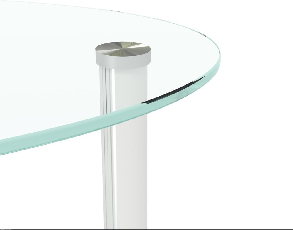 Transparent Oval Glass Coffee Table, Modern Table with Stainless Steel Leg, T...