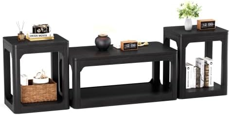 3-Piece Rustic Tables Set, Accent Table Sets with Storage Shelves | 2-Tier Co...