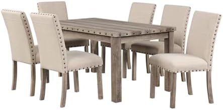 Modern Fort 7-Piece Farmhouse Dining Table Set for 6, 60" Rectangular Wo...
