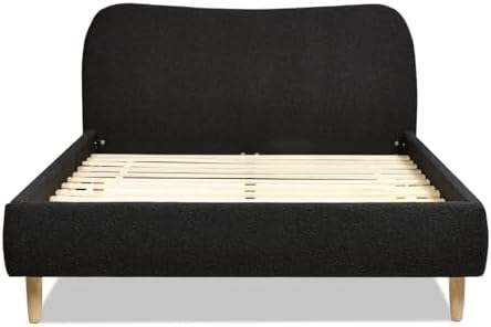 GOWE Roman Curved Headboard Upholstered Platform Bed, Queen, Ebony Black Boucle
