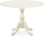 East West Furniture DMAV5-LWH-W 5 Piece Modern Dining Table Set Includes a Round Wooden Table with Dropleaf and 4 Dining Chairs, 42x42 Inch, Linen White