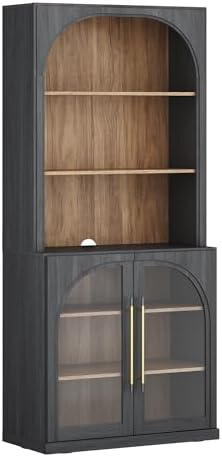 BELLEZE Glass Display Curio Cabinet, 72" Tall Modern Wood 6-Tier Shelf S...