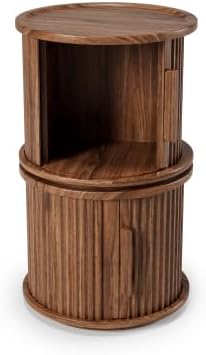 Round Coffee Table Set of 2, Nesting Side Table with Sliding Door Storage | R...