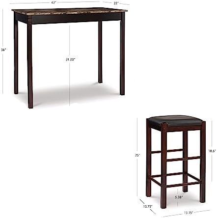 Linon Brown 3-Piece Table Faux Marble Tavern Set, 42" w x 22.25" d ...