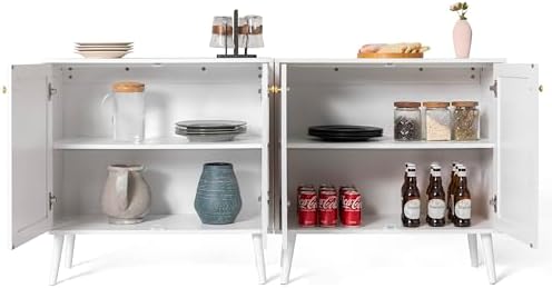 NUU GARDEN Buffet Cabinet with Rattan Decor Doors - Storage Sideboard for Kit...
