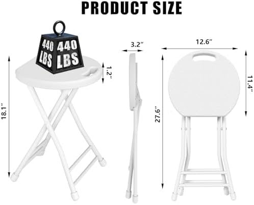 Folding Stool, 18 Inch Foldable Stool with Handle & Steel Frame, Pack of ...