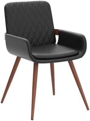 LUNLING Mid Century Modern Faux Leather Dining Chairs Set of 2, Black, Uphols...