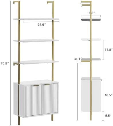 Set of 2 Ladder Bookshelf with Cabinet,71" Tall Wall Bookshlef with Storage