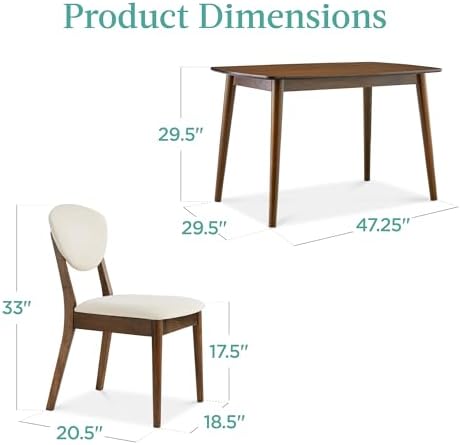 Best Choice Products 5-Piece Dining Set, Compact Mid-Century Modern Table &am...